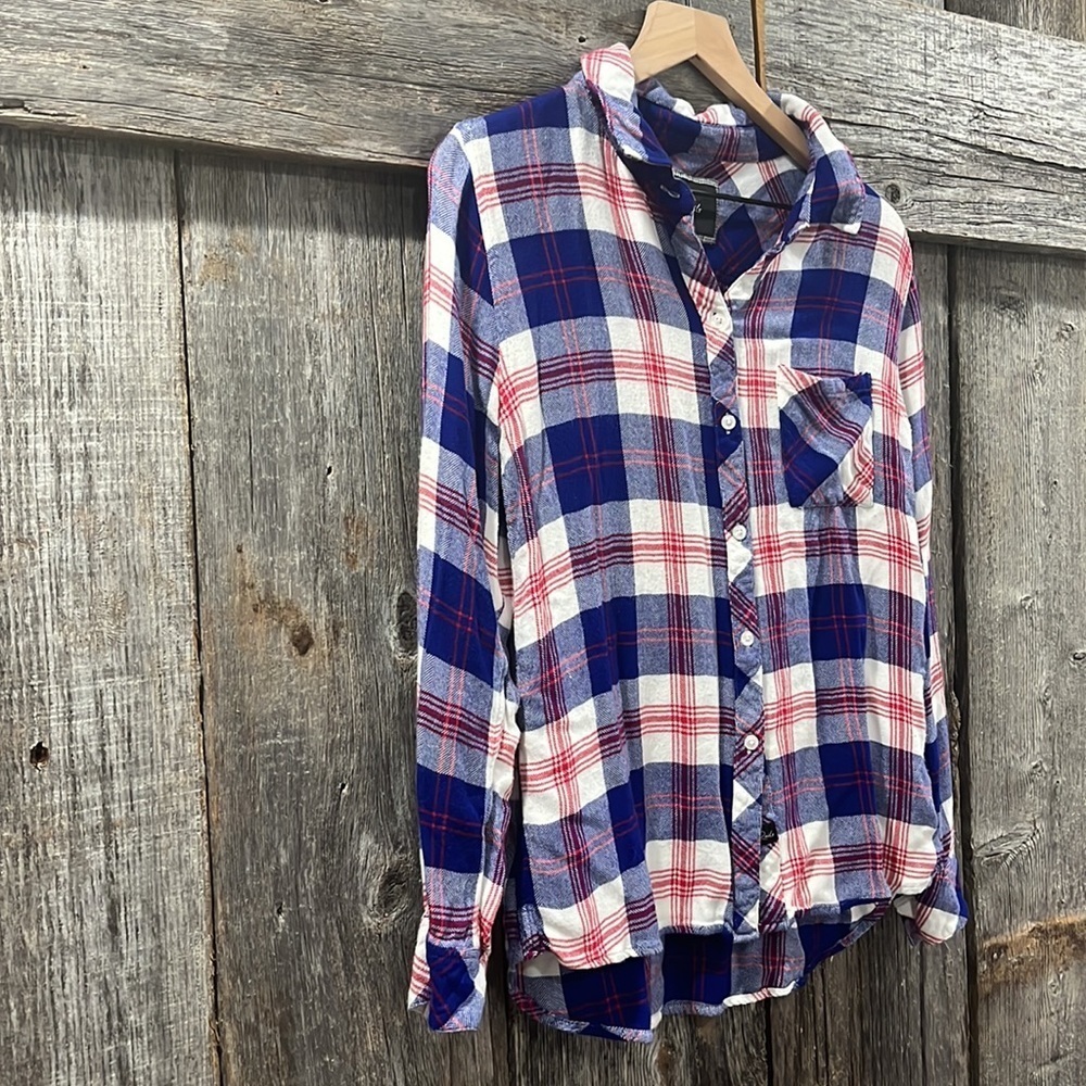 Rails Soft Blue Red White Plaid Button Down Shirt - image 3